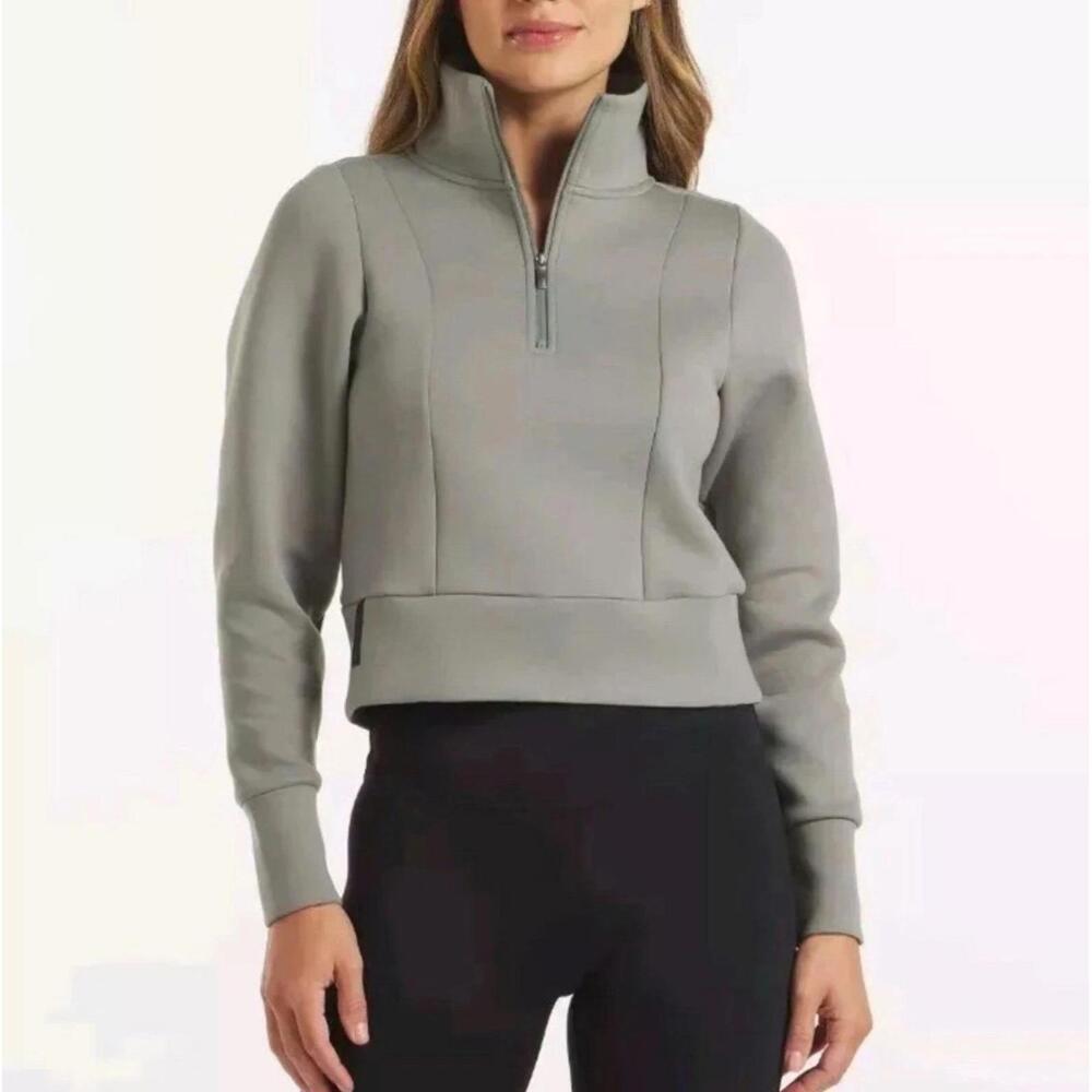 UNRL Women Eucalyptus Green Half Zip Luxbreak LS Athletic Pullover Sweatshirt S